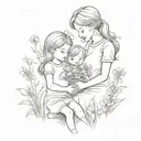 A whimsical tattoo of a mother and daughter picking flowers in a meadow, capturing a precious moment in a playful and artistic way tattoo design idea