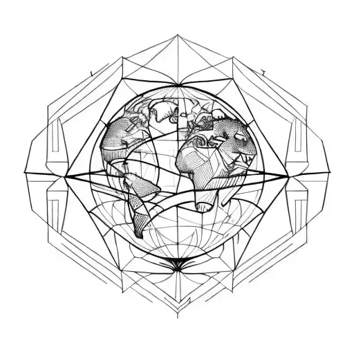 planet earth with geometric shapes  tattoo design idea