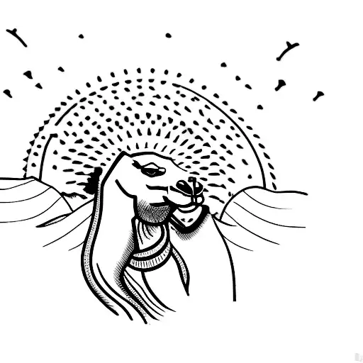 camel on Sandy dunes a Sphinx is in the background tattoo design idea