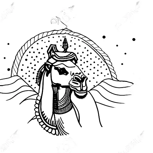 camel on Sandy dunes a Sphinx is in the background tattoo design idea