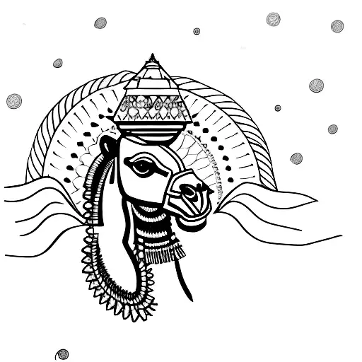 camel on Sandy dunes a Sphinx is in the background tattoo design idea