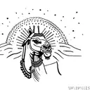 camel on Sandy dunes a Sphinx is in the background tattoo design idea