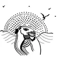 camel on Sandy dunes a Sphinx is in the background tattoo design idea