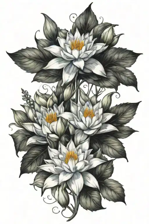 Designing a tattoo that incorporates both delphinium and a water lily  tattoo design idea
