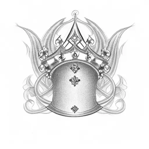 An intricate crown design with angel wings incorporated into the design, in memory of the person who died tattoo design idea