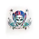 Thigh Harley quinn tattoos , no face if harely quinn with harely quinn colors and the quote,”Find What You Love & Let it tattoo design idea