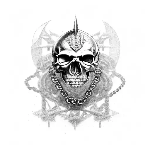 Knight skull berserk with chains and the Bran of sacrifice around it  tattoo design idea