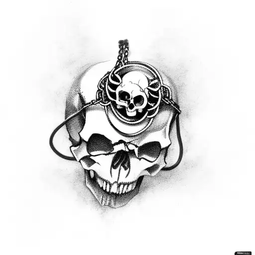 Skull with chains, and Brand Sacrifece BERSERK tattoo design idea