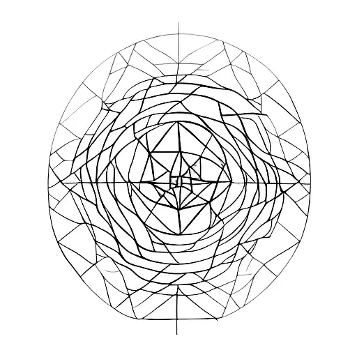 A minimalist tattoo of a Nordic wind rose with a wolf's silhouette incorporated into the design. tattoo design idea