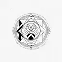 A minimalist tattoo featuring a black and purple wolf surrounded by a forest, with a Nordic wind rose in the background. tattoo design idea