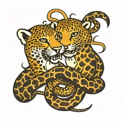 cheeta and snake coiled and loving each other in love hate relationship  tattoo design idea