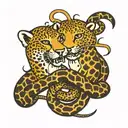 cheeta and snake coiled and loving each other in love hate relationship  tattoo design idea