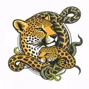cheeta and snake coiled and loving each other in love hate relationship  tattoo design idea