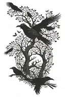 tree of life surrounded by ravens Huginn and Muninn tattoo design idea