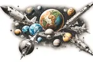 space galaxy satellites shuttle planets tattoo design idea