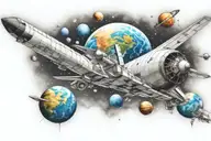 space galaxy satellites shuttle planets tattoo design idea