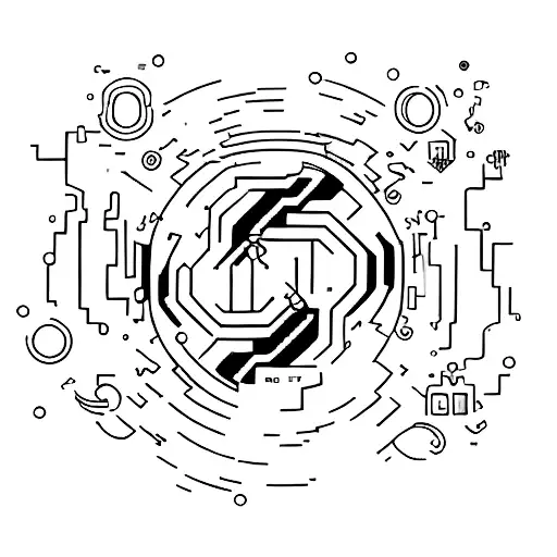 A pixelated joystick surrounded by a swirling vortex of energy tattoo design idea