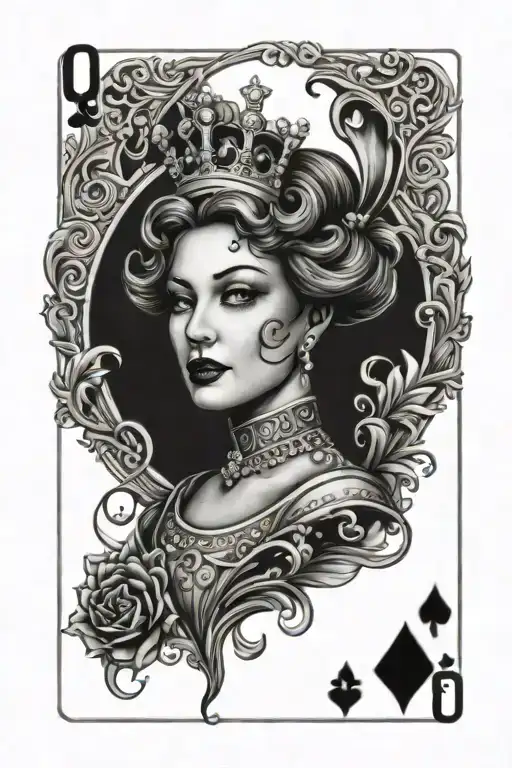 playing card queen tattoo design idea