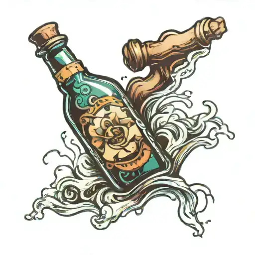 Message in a bottle floating tattoo design idea