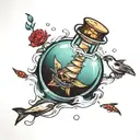 Message in a bottle floating tattoo design idea