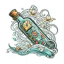 message in a bottle floating tattoo design idea