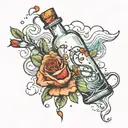 message in a bottle floating tattoo design idea
