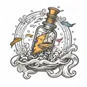 message in a bottle floating tattoo design idea