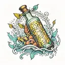 message in a bottle floating tattoo design idea