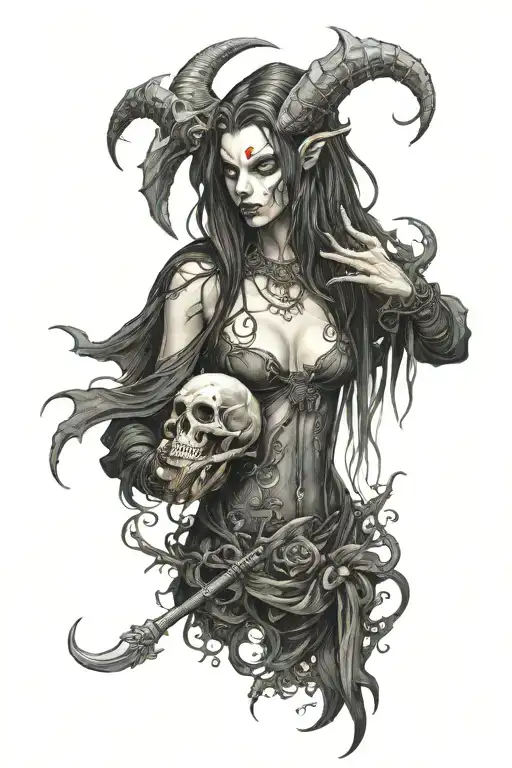 Realism "Succubus Dressed As Death Holding A..." Tattoo Idea - 