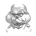 Scrooge McDuck driving a 1967 Mustang, holding a stack of money. tattoo design idea