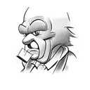 Scrooge McDuck driving a 1967 Mustang, holding a stack of money. tattoo design idea