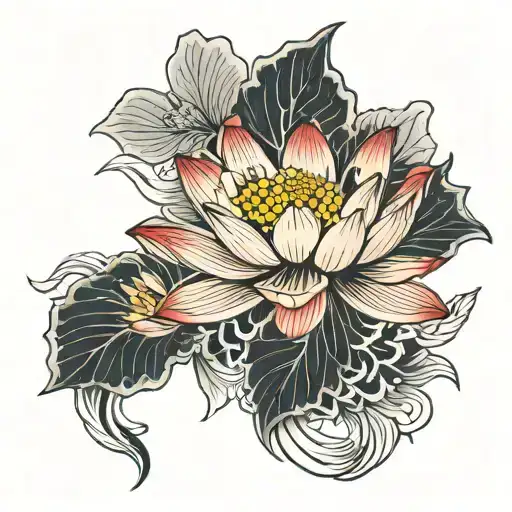 Japanese lotus flower blooming tattoo design idea