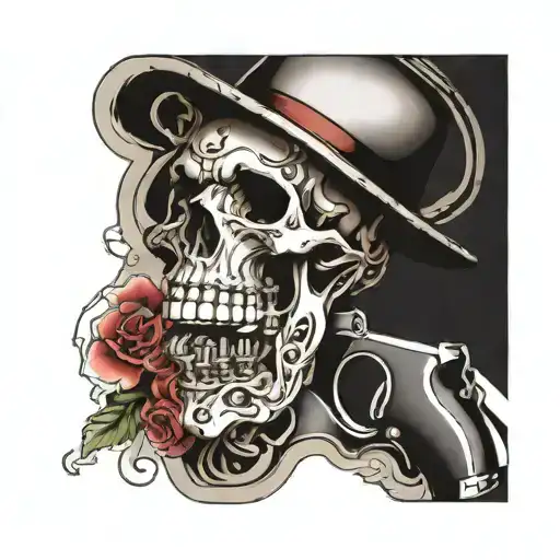 1911 pistol skull surrounded my music notes tattoo design idea