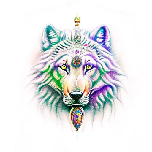 índia americana, cocar com cabeça de lobo e penas. tattoo design idea