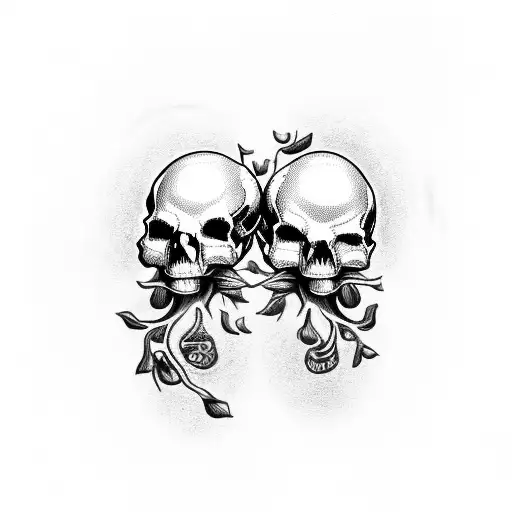 2 Skulls kissing tattoo design idea