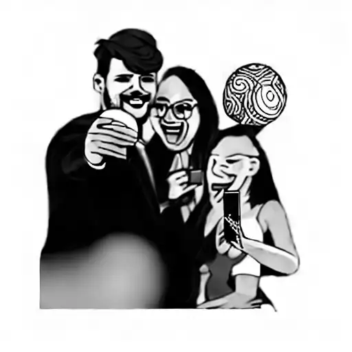 a group of people taking a selfie with a balloon tattoo design idea