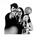 a group of people taking a selfie with a balloon tattoo design idea