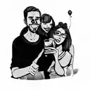 a group of people taking a selfie with a balloon tattoo design idea