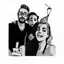 a group of people taking a selfie with a balloon tattoo design idea