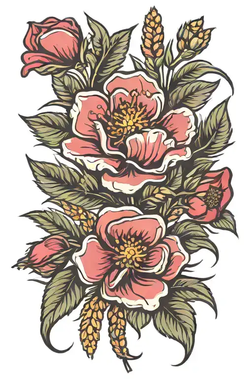 alberta wild rose, wheat fields, Alberta mountains tattoo design idea