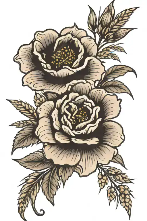 Alberta wild roses, wheat fields, southern Alberta mountains tattoo design idea