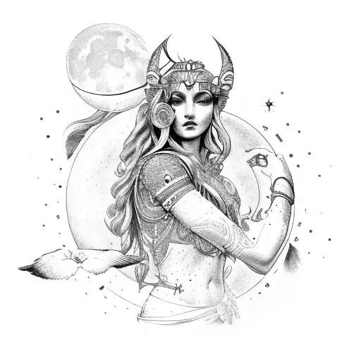 goddess artemis with moon tattoo design idea