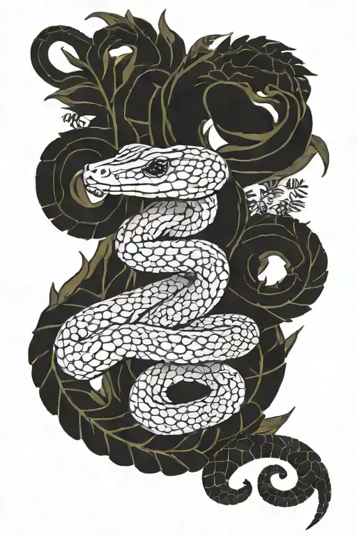 fern and copperhead snake amidst tattoo design idea