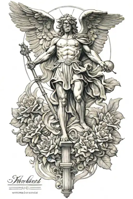 st micheal Angelo fine lines tattoo design idea
