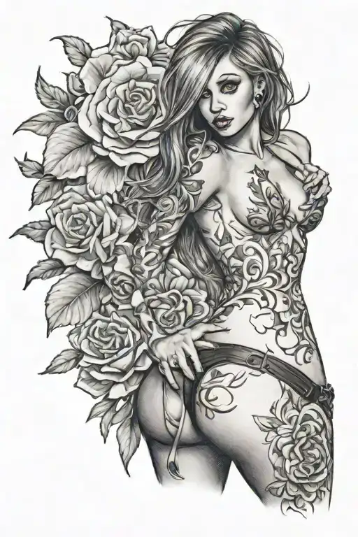 babe in thong tattoo design idea