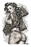 pinup girl topless in thong tattoo design idea