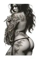 babe in thong tattoo design idea