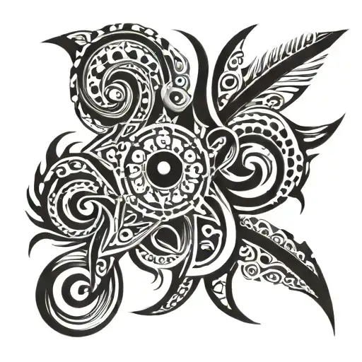 Create a violent and hardcore tribal tattoo design featuring bold, intricate patterns with sharp, flowing lines. tattoo design idea
