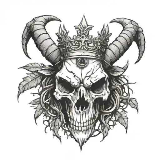  Skull of a goat with a crown of thorns. tattoo design idea