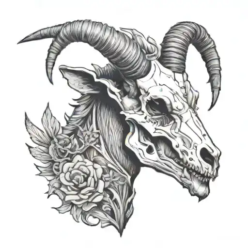 goat skull with a spine crown tattoo design idea